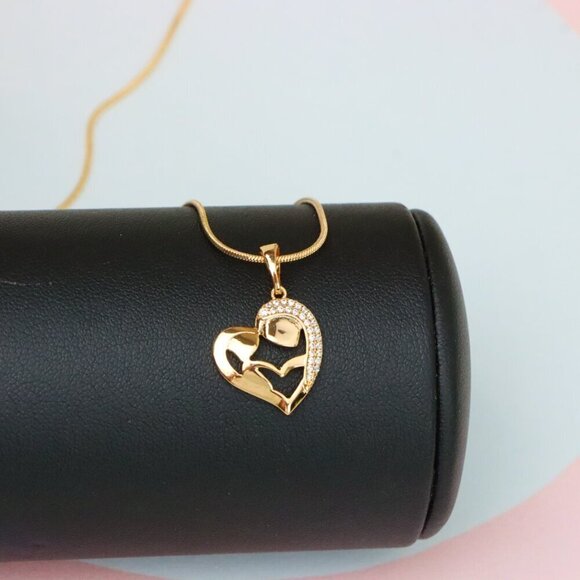 "Heart Shaped Mother & Child Pendant in Rose Gold with CZ Accents, XPPT1840 - Picture 5 of 13